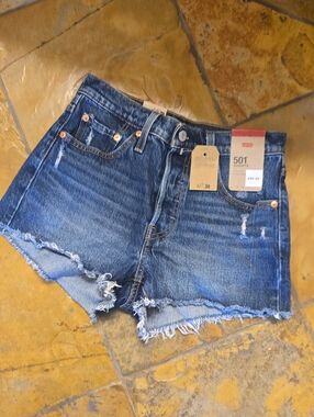 Levi's 501 Distressed Dark Blue Denim Cutoff Shorts